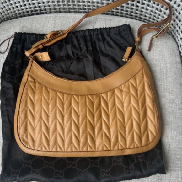 Gucci Camel Lambskin Leather Hobo Handbag - Picture 3 of 8